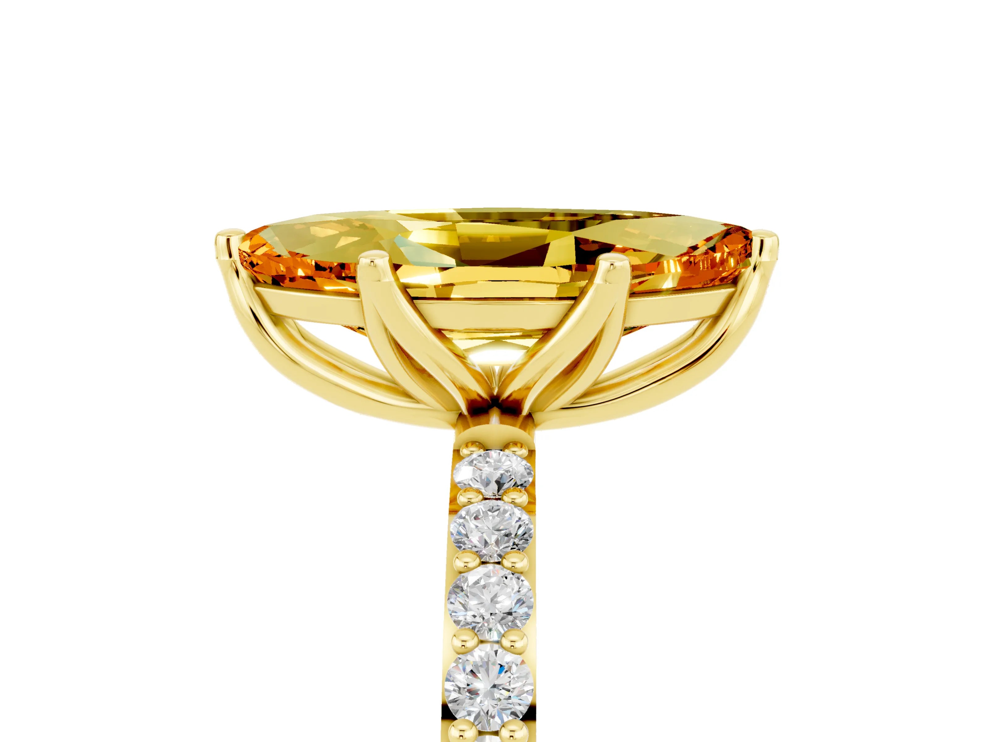 Yellow gold Marquise Cut Citrine Solitaire Engagement Ring with Pavé Band and Prong Setting_5