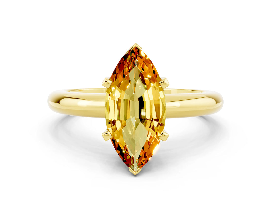 Yellow gold Marquise Cut Citrine Solitaire Engagement Ring with Round Band and Four-Prong Setting