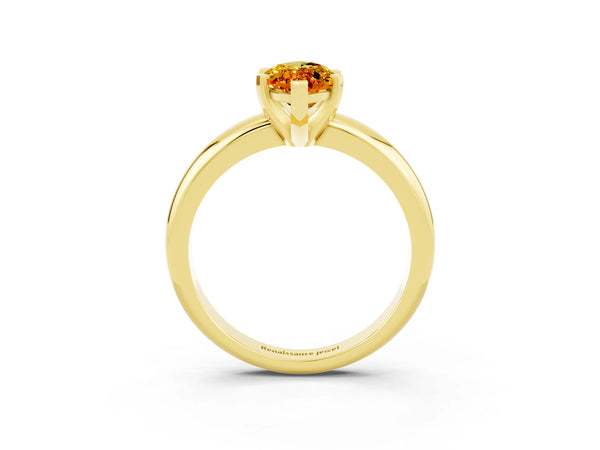 Yellow gold Marquise Cut Citrine Solitaire Engagement Ring with Round Band and Four-Prong Setting