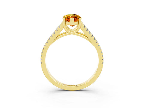 Yellow gold Marquise Cut Citrine Solitaire Engagement Ring with Split Shank Pavé Band_3