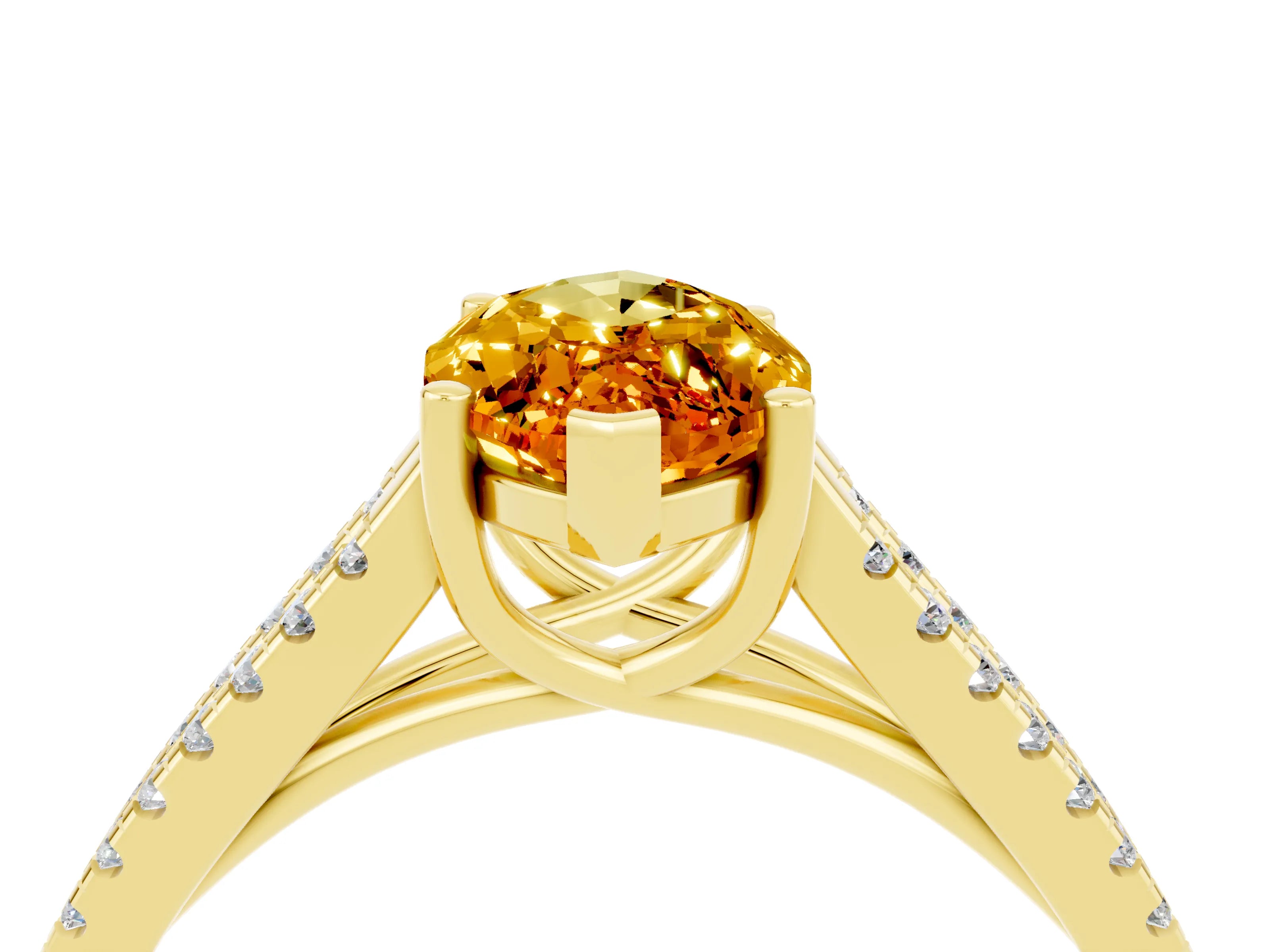 Yellow gold Marquise Cut Citrine Solitaire Engagement Ring with Split Shank Pavé Band_4