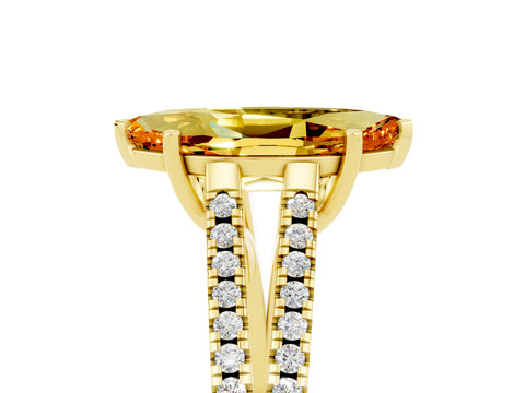 Yellow gold Marquise Cut Citrine Solitaire Engagement Ring with Split Shank Pavé Band_5