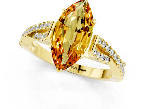 Yellow gold Marquise Cut Citrine Solitaire Engagement Ring with Twisted Pavé Band and Four-Prong Setting_1