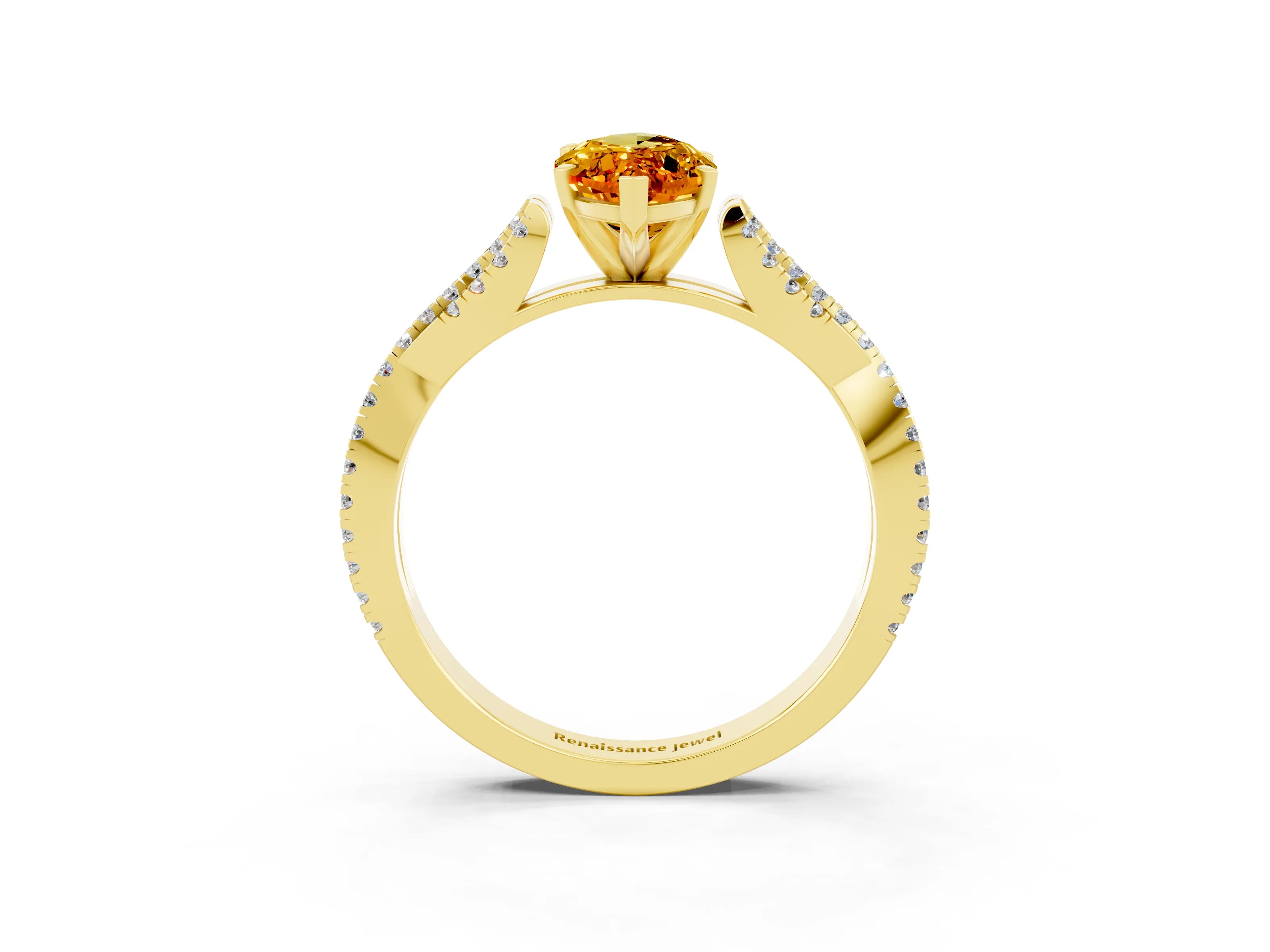 Yellow gold Marquise Cut Citrine Solitaire Engagement Ring with Twisted Pavé Band and Four-Prong Setting_3