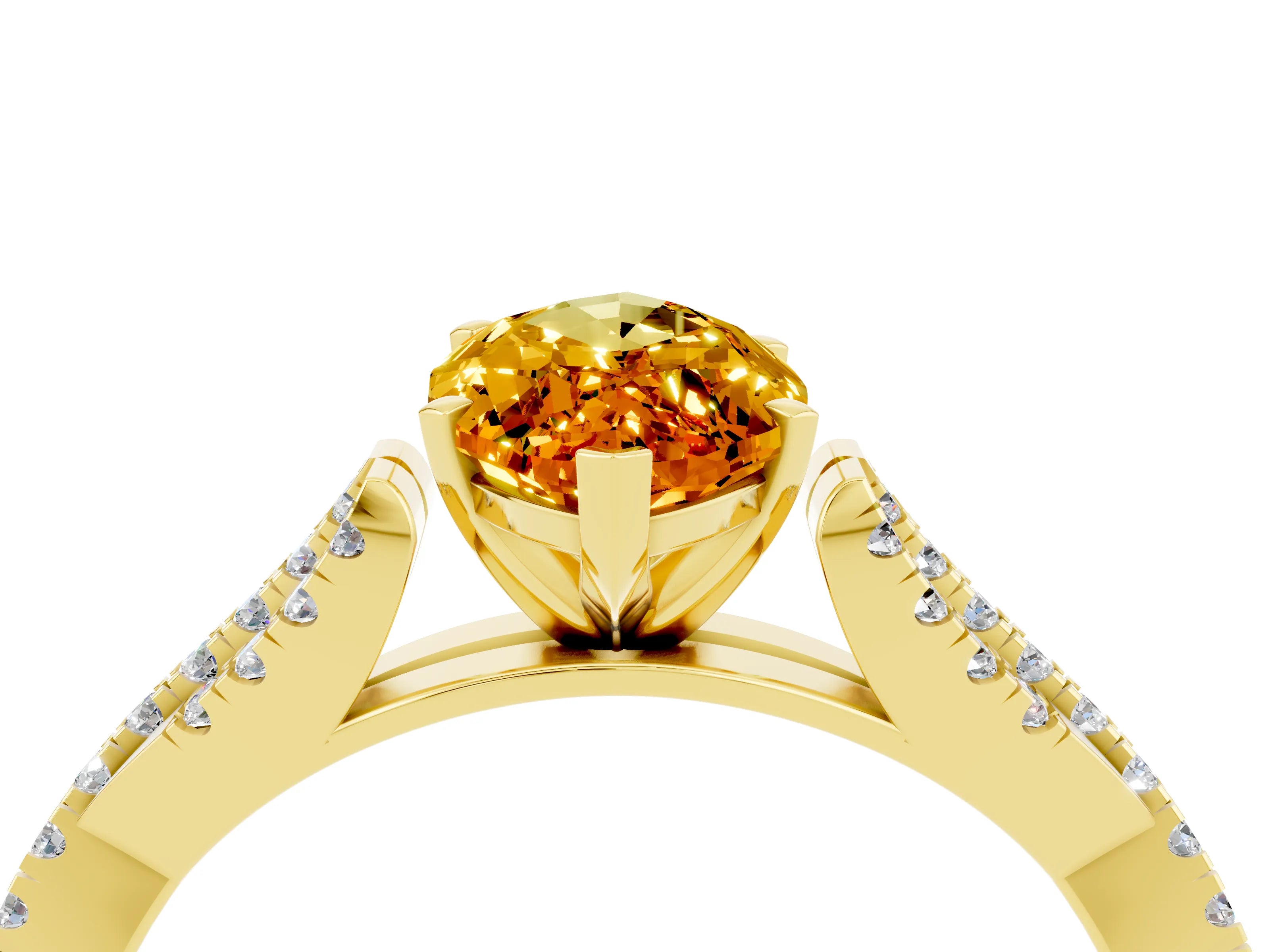 Yellow gold Marquise Cut Citrine Solitaire Engagement Ring with Twisted Pavé Band and Four-Prong Setting_4