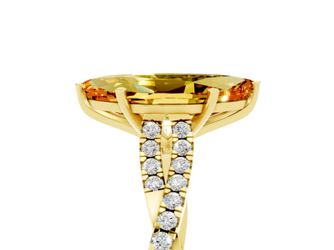 Yellow gold Marquise Cut Citrine Solitaire Engagement Ring with Twisted Pavé Band and Four-Prong Setting_5