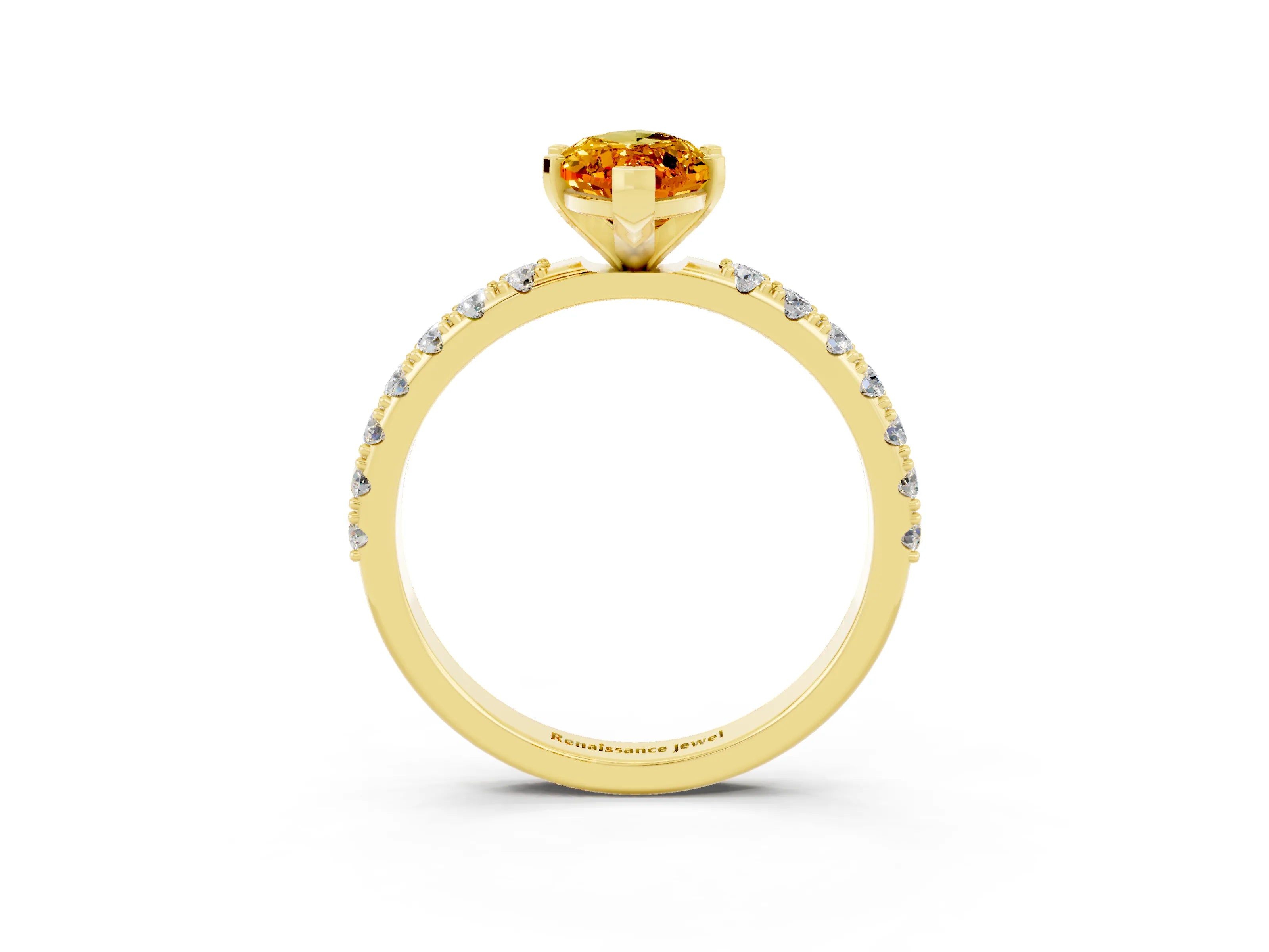Yellow gold Marquise Cut Citrine Solitaire Pavé Band with Four-Prong Setting_3