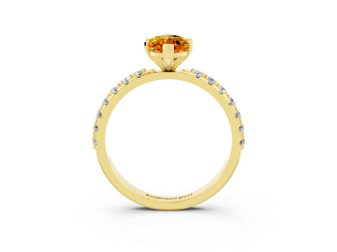 Yellow gold Marquise Cut Citrine Solitaire Pavé Band with Four-Prong Setting_3