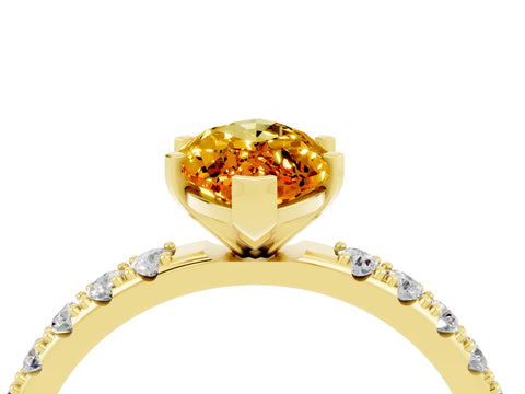 Yellow gold Marquise Cut Citrine Solitaire Pavé Band with Four-Prong Setting_4
