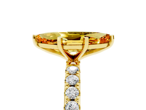 Yellow gold Marquise Cut Citrine Solitaire Pavé Band with Four-Prong Setting_5