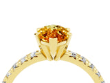 Yellow gold Marquise Cut Citrine Solitaire Pavé Engagement Ring with Round Band and Prong Setting_16