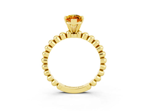 Yellow gold Marquise Cut Citrine Solitaire Ring with Beaded Band and Prong Setting_3