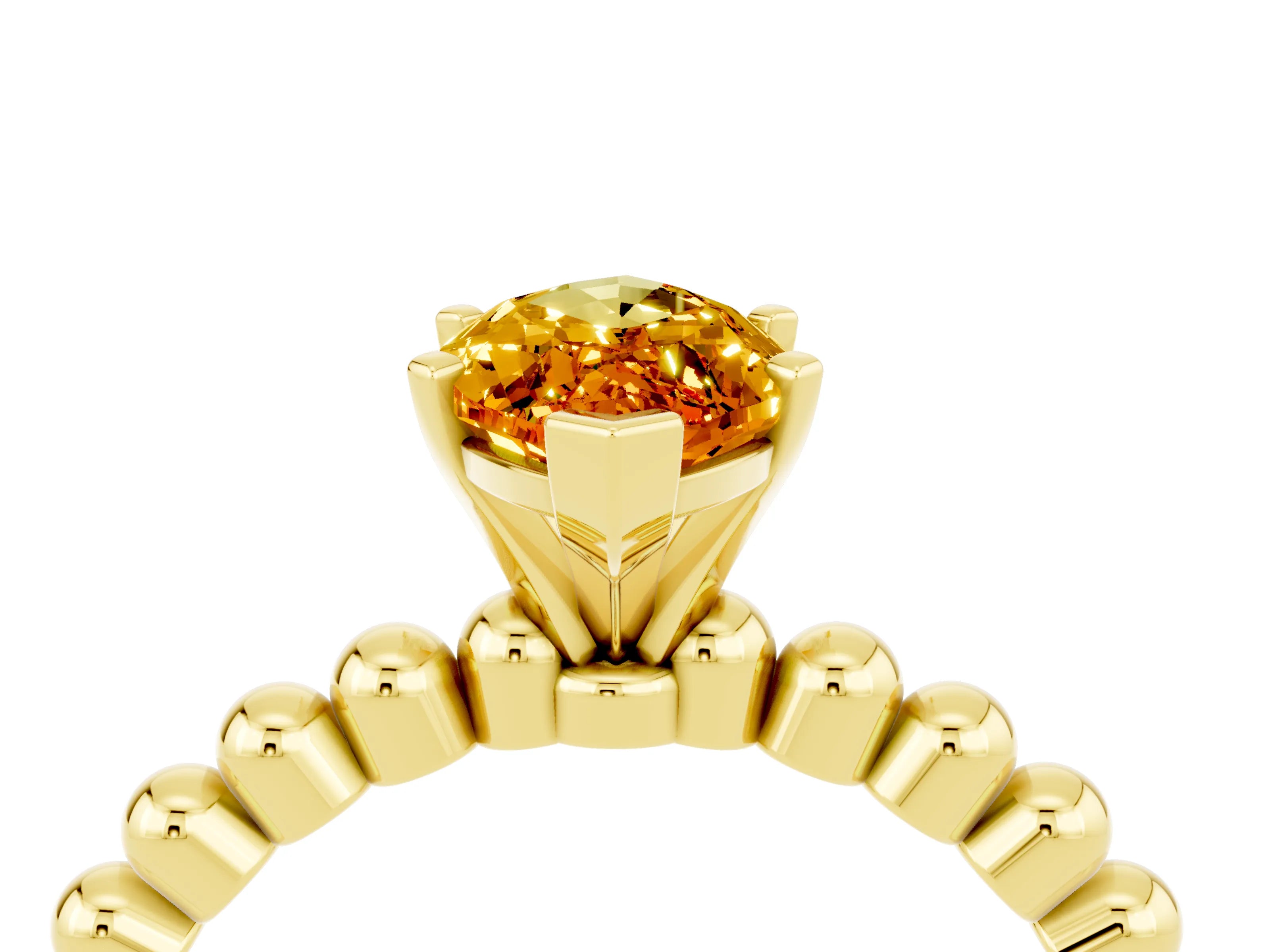 Yellow gold Marquise Cut Citrine Solitaire Ring with Beaded Band and Prong Setting_4