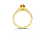 Yellow gold Marquise Cut Citrine Solitaire Ring with Cathedral Setting and Pavé Band_3