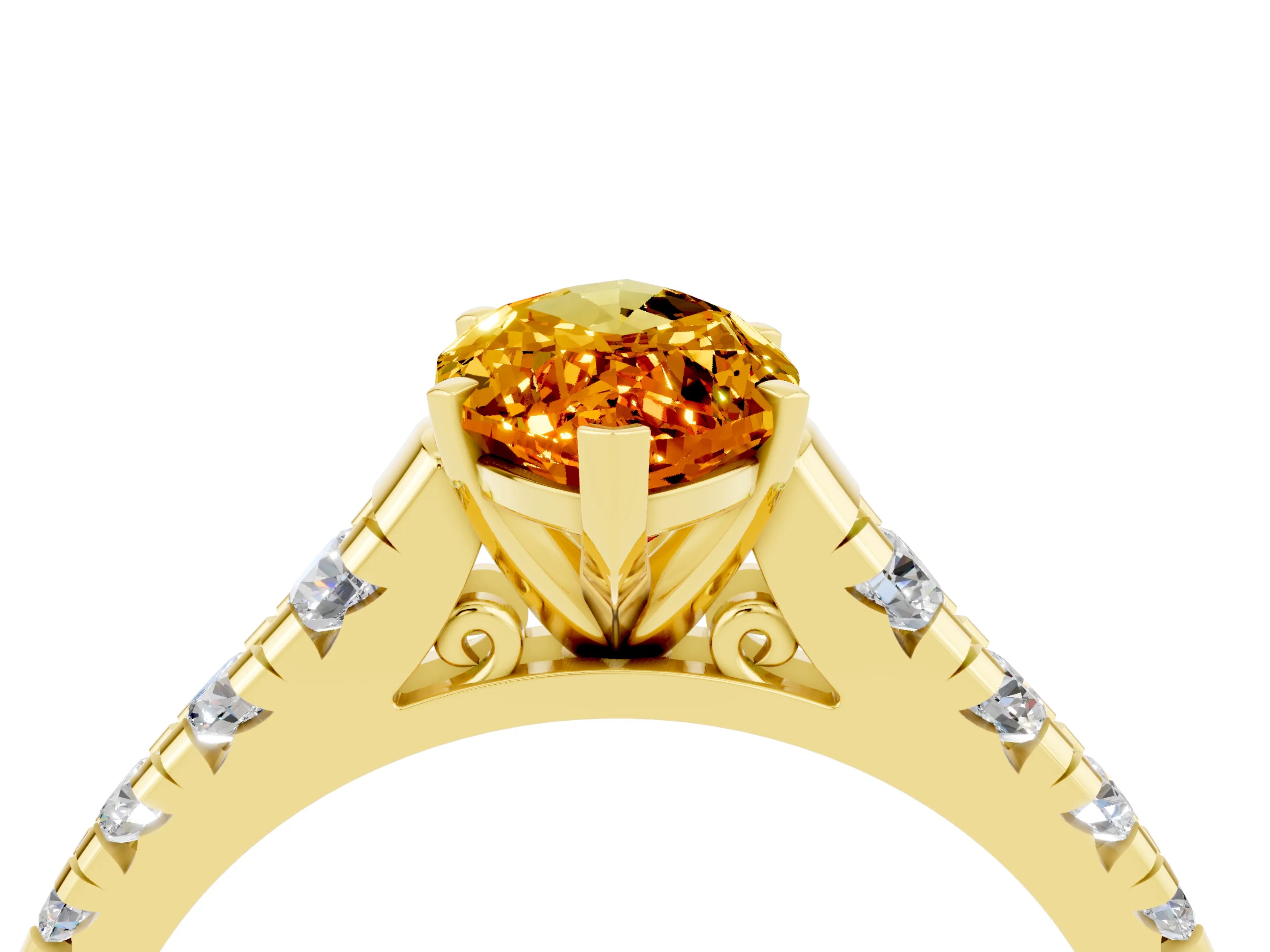 Yellow gold Marquise Cut Citrine Solitaire Ring with Cathedral Setting and Pavé Band_4