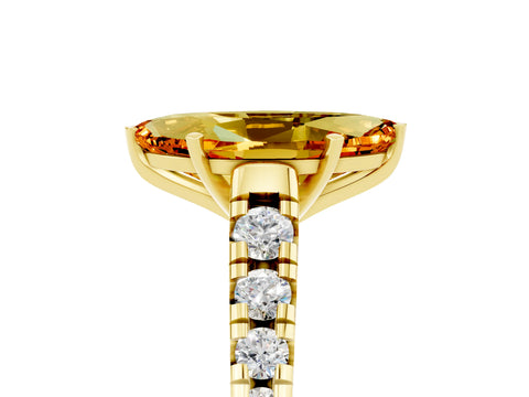 Yellow gold Marquise Cut Citrine Solitaire Ring with Cathedral Setting and Pavé Band_5