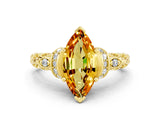 Yellow gold Marquise Cut Citrine Solitaire Ring with Filigree Band and Four-Prong Setting_24