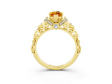 Yellow gold Marquise Cut Citrine Solitaire Ring with Filigree Band and Four-Prong Setting_27