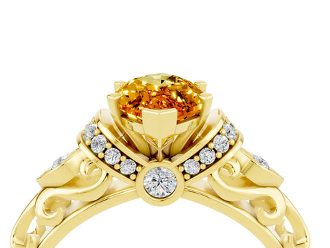 Yellow gold Marquise Cut Citrine Solitaire Ring with Filigree Band and Four-Prong Setting_28