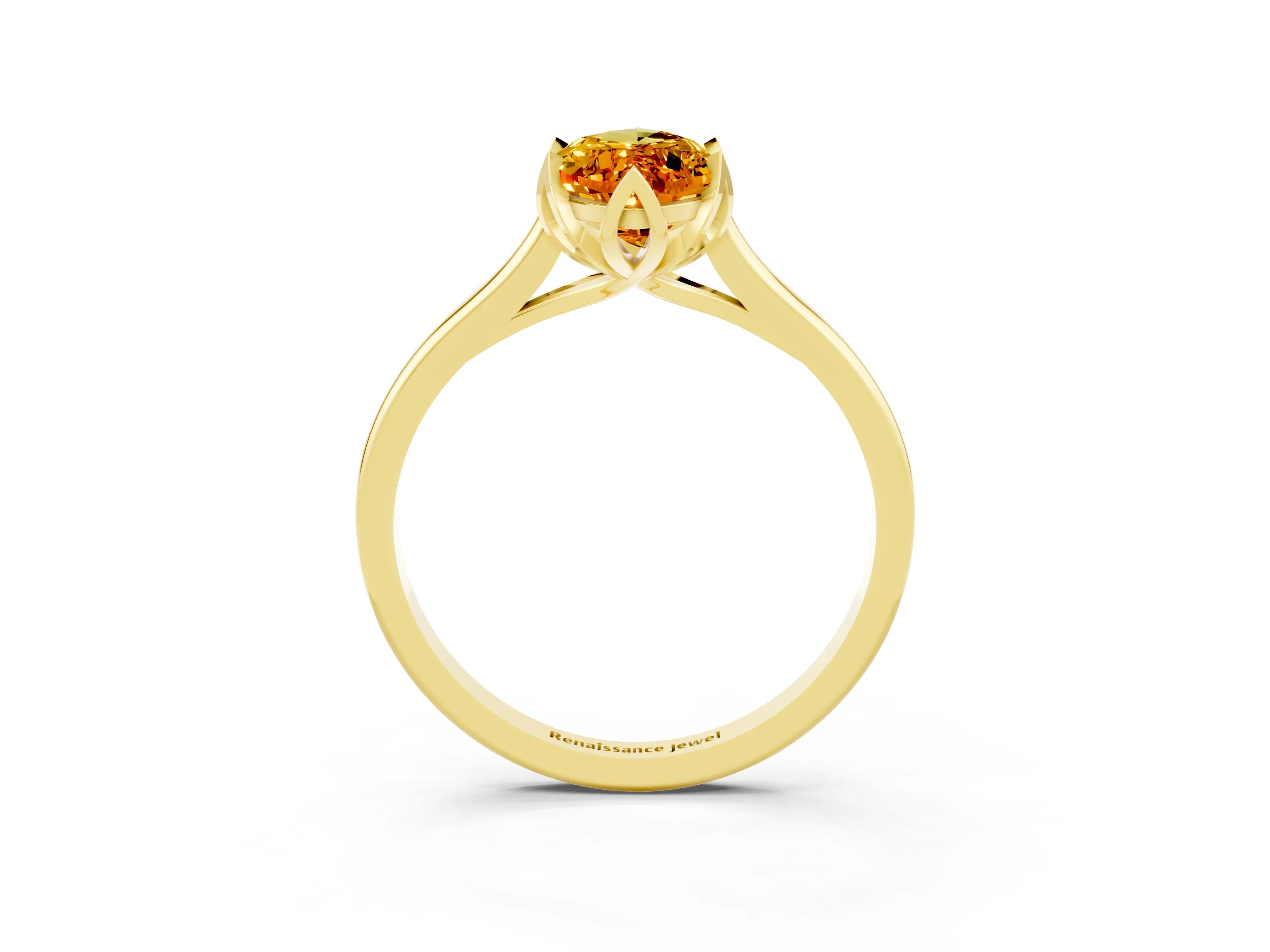 Yellow gold Marquise Cut Citrine Solitaire Ring with Flower Prong Setting and Classic Band_15