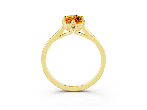 Yellow gold Marquise Cut Citrine Solitaire Ring with Flower Prong Setting and Classic Band_15