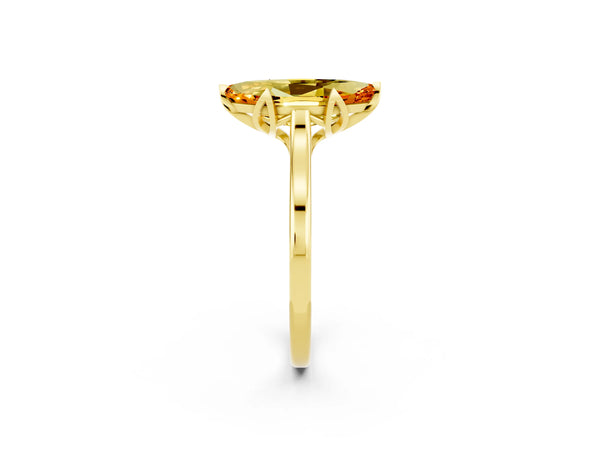 Yellow gold Marquise Cut Citrine Solitaire Ring with Flower Prong Setting and Classic Band