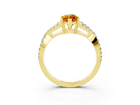 Yellow gold Marquise Cut Citrine Solitaire Ring with Four-Prong Setting and Twisted Pavé Band_3