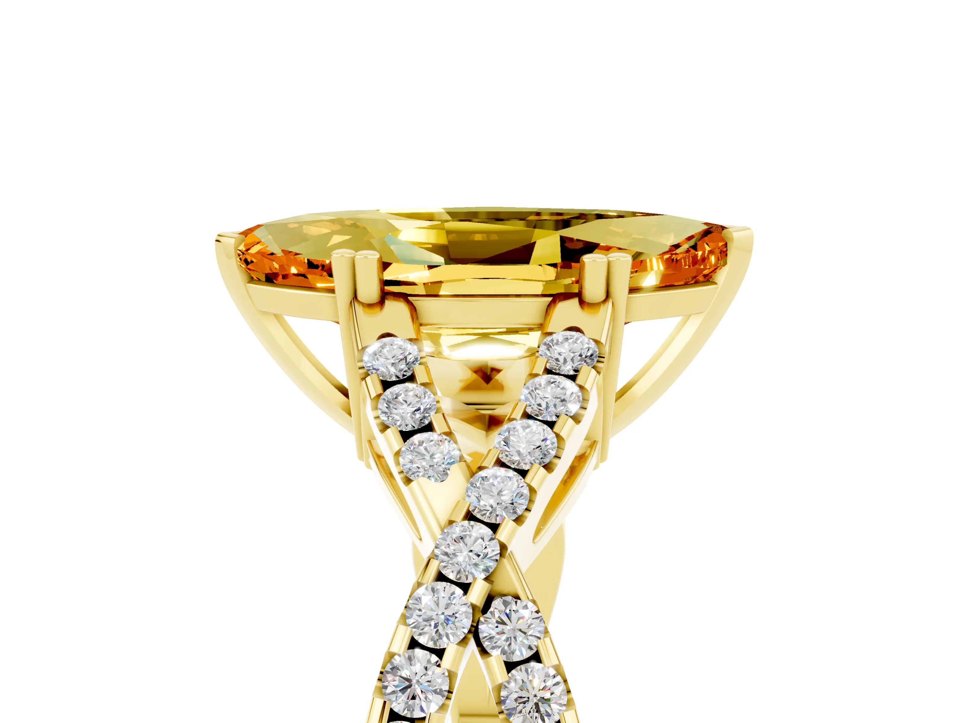 Yellow gold Marquise Cut Citrine Solitaire Ring with Four-Prong Setting and Twisted Pavé Band_5