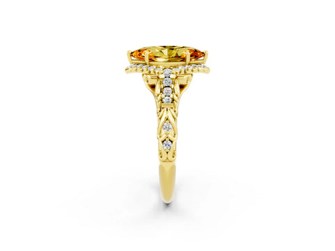 Yellow gold Marquise Cut Citrine Solitaire Ring with Hidden Halo and Pavé Band_14