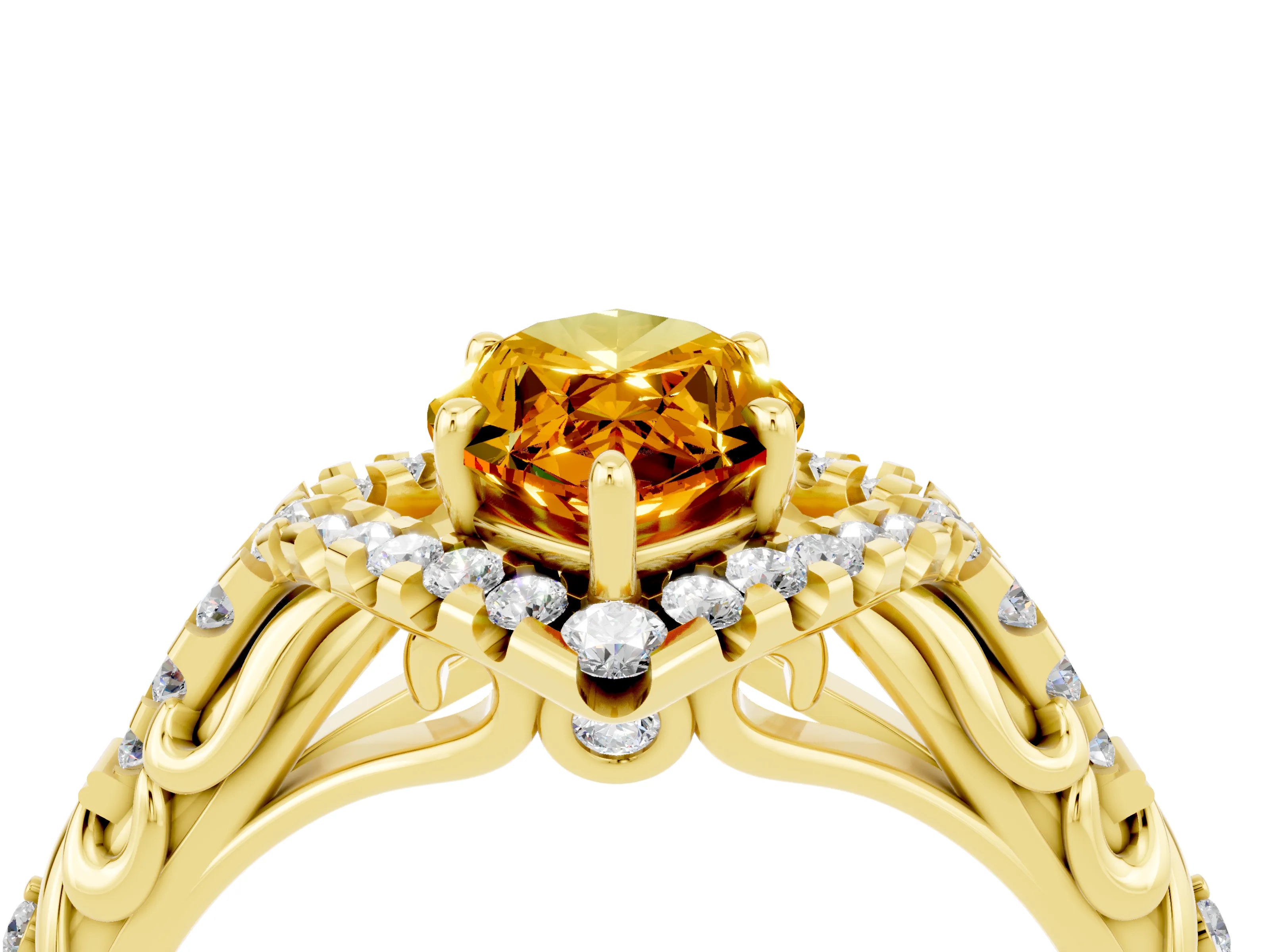 Yellow gold Marquise Cut Citrine Solitaire Ring with Hidden Halo and Pavé Band_16