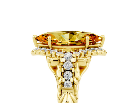 Yellow gold Marquise Cut Citrine Solitaire Ring with Hidden Halo and Pavé Band_17