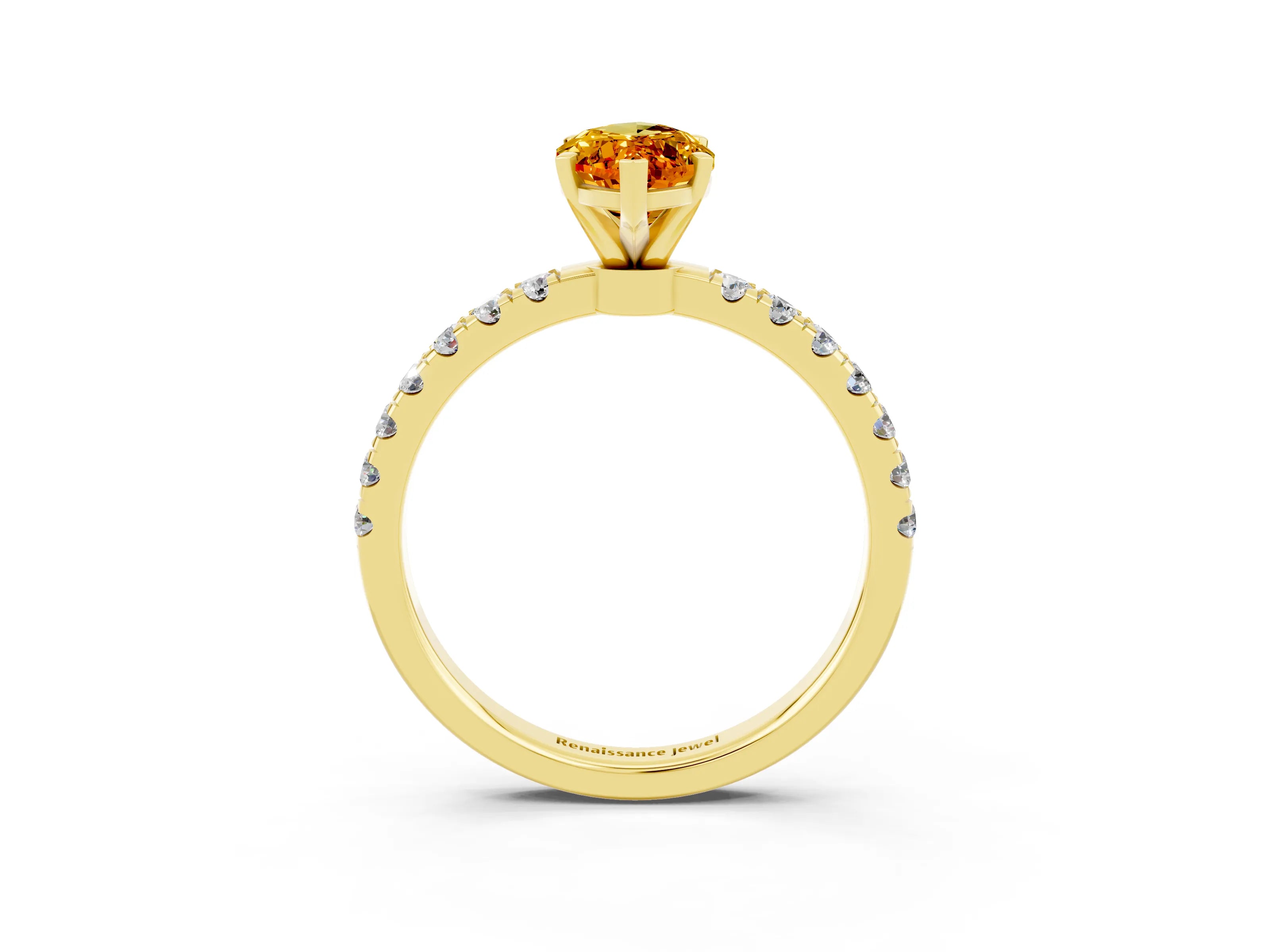 Yellow gold Marquise Cut Citrine Solitaire Ring with Pavé Accents and Four-Prong Setting_3