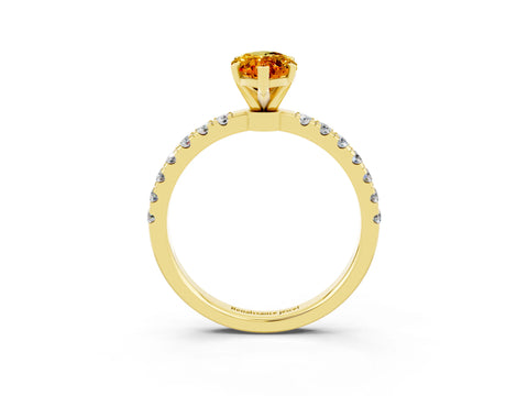 Yellow gold Marquise Cut Citrine Solitaire Ring with Pavé Accents and Four-Prong Setting_3