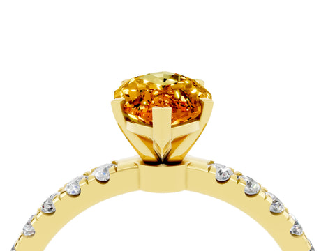 Yellow gold Marquise Cut Citrine Solitaire Ring with Pavé Accents and Four-Prong Setting_4