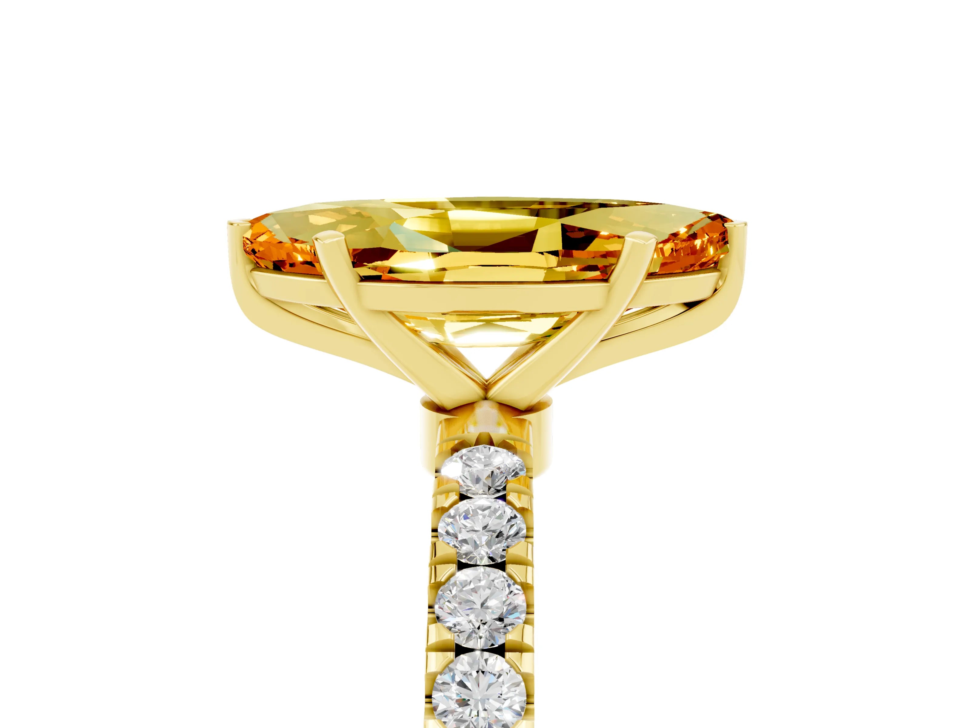 Yellow gold Marquise Cut Citrine Solitaire Ring with Pavé Accents and Four-Prong Setting_5