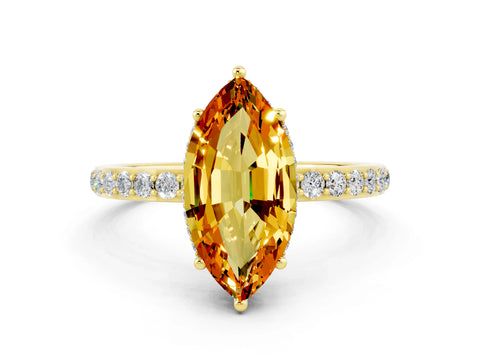 Yellow gold Marquise Cut Citrine Solitaire Ring with Pavé Band and Hidden Halo_12