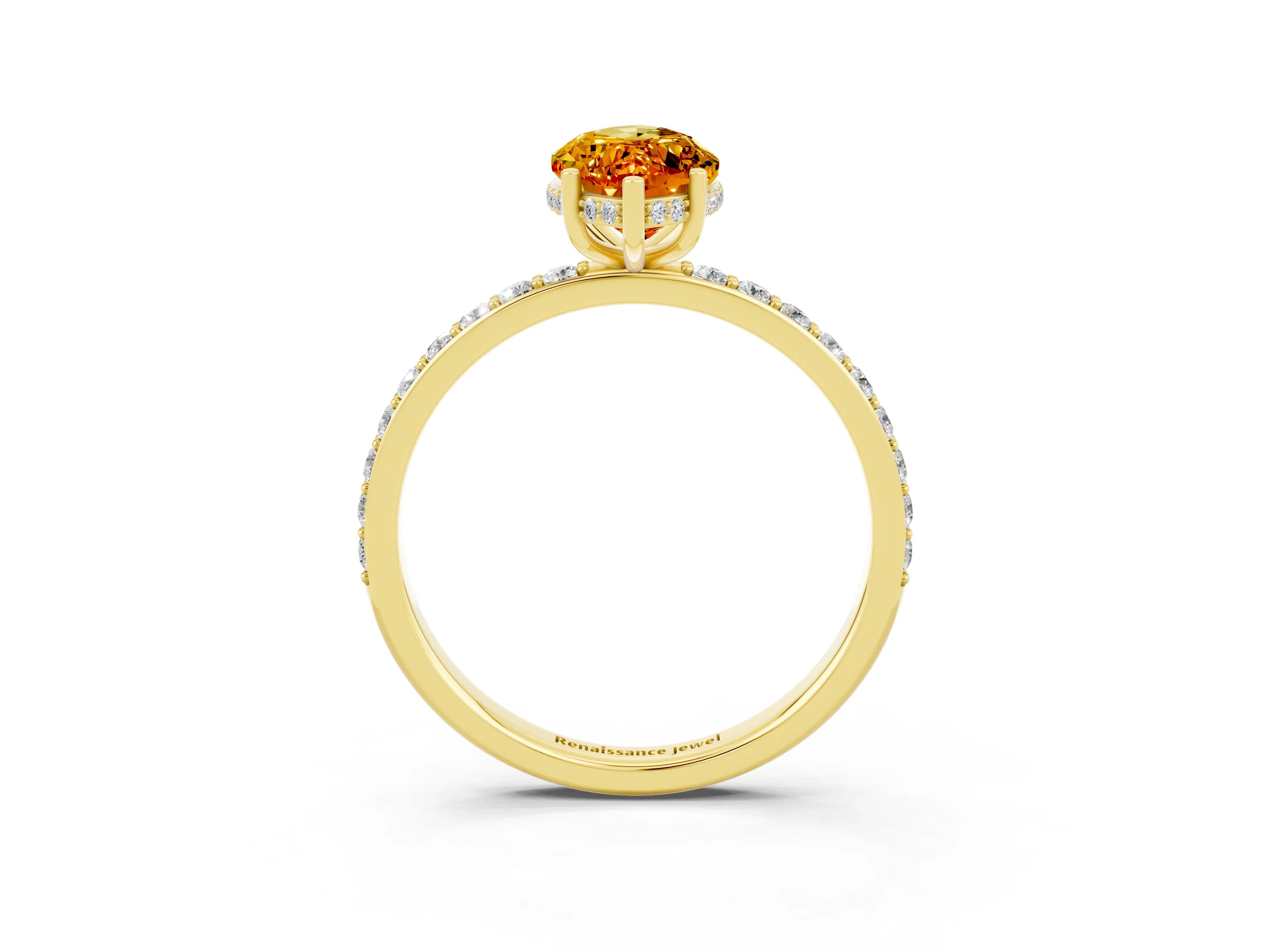Yellow gold Marquise Cut Citrine Solitaire Ring with Pavé Band and Hidden Halo_15