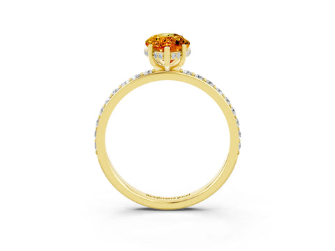 Yellow gold Marquise Cut Citrine Solitaire Ring with Pavé Band and Hidden Halo_15