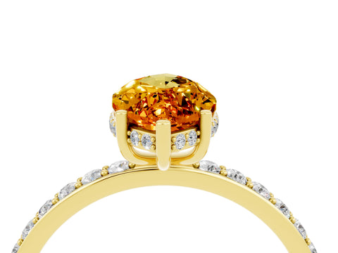 Yellow gold Marquise Cut Citrine Solitaire Ring with Pavé Band and Hidden Halo_16
