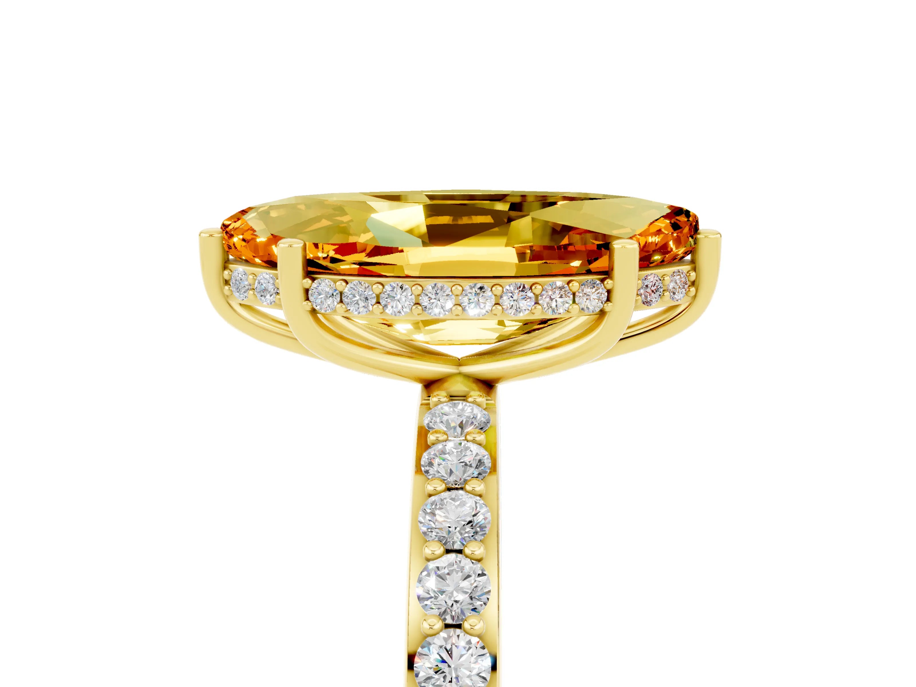 Yellow gold Marquise Cut Citrine Solitaire Ring with Pavé Band and Hidden Halo_17