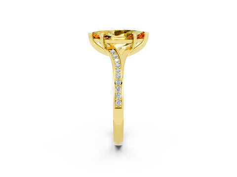 Yellow gold Marquise Cut Citrine Solitaire Ring with Pavé Band and Prong Setting_14
