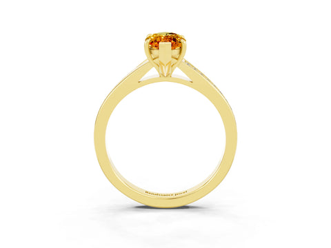 Yellow gold Marquise Cut Citrine Solitaire Ring with Pavé Band and Prong Setting_15