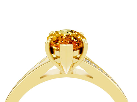 Yellow gold Marquise Cut Citrine Solitaire Ring with Pavé Band and Prong Setting_16