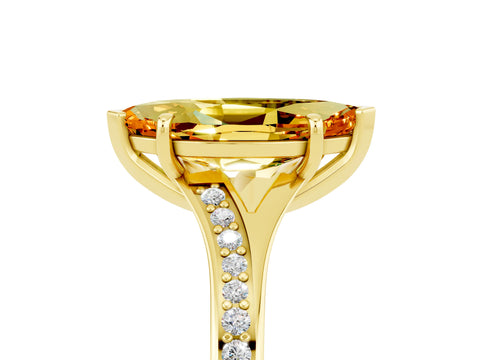 Yellow gold Marquise Cut Citrine Solitaire Ring with Pavé Band and Prong Setting_17