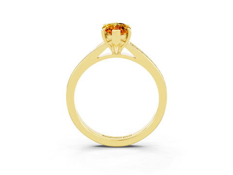 Yellow gold Marquise Cut Citrine Solitaire Ring with Pavé Band and Prong Setting_3
