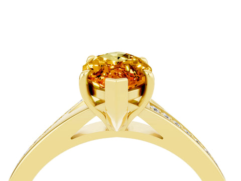 Yellow gold Marquise Cut Citrine Solitaire Ring with Pavé Band and Prong Setting_4