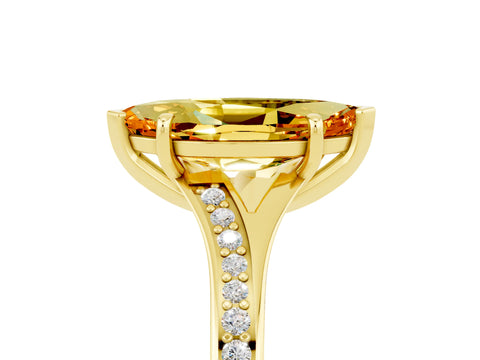 Yellow gold Marquise Cut Citrine Solitaire Ring with Pavé Band and Prong Setting_5