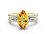 Yellow gold Marquise Cut Citrine Solitaire Ring with Pavé and Channel Set Band