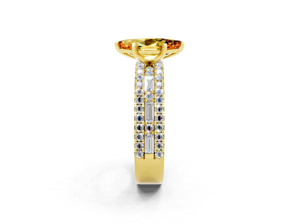 Yellow gold Marquise Cut Citrine Solitaire Ring with Pavé and Channel Set Band