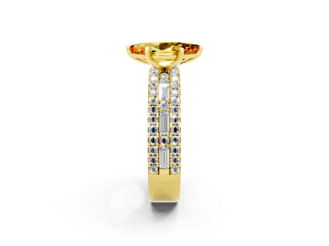 Yellow gold Marquise Cut Citrine Solitaire Ring with Pavé and Channel Set Band_2